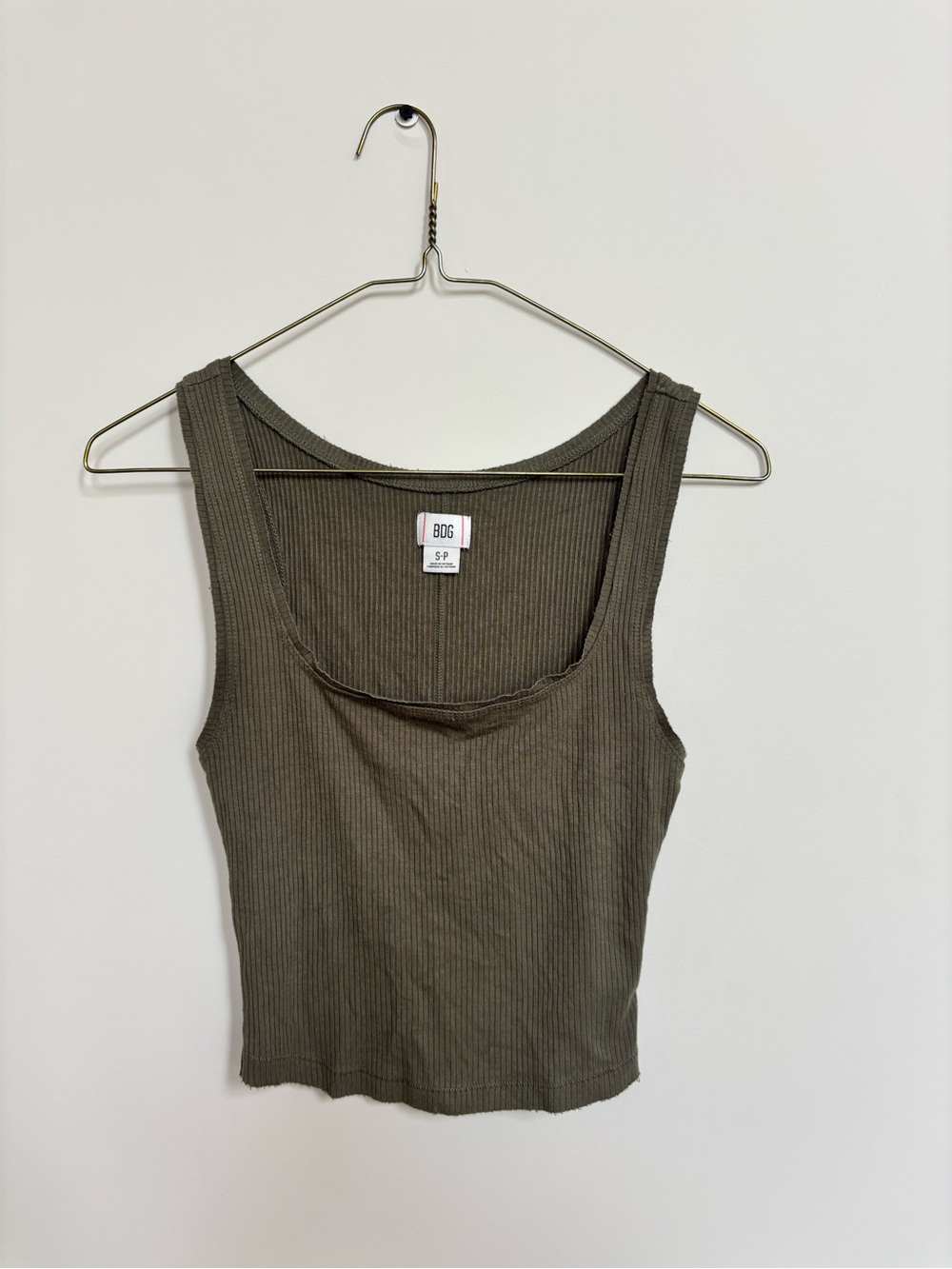 BDG Olive Ribbed Scoop Tank